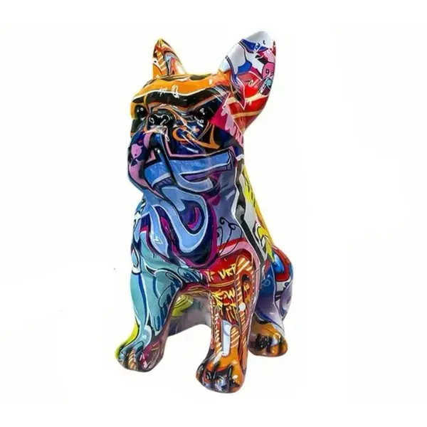 Figurina Caine, Zamo®, Model Bulldog Francez, din Rasina Pictata Manual, Multicolora, 15.5 x 11 x 21.5cm