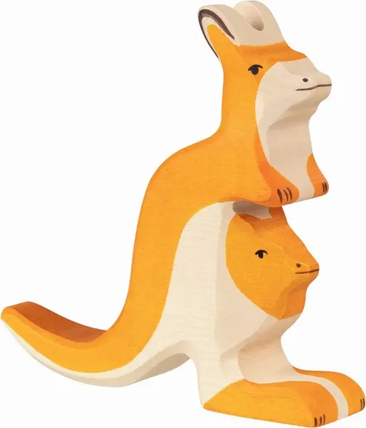 Figurina din lemn Holztiger - Cangur cu bebe
