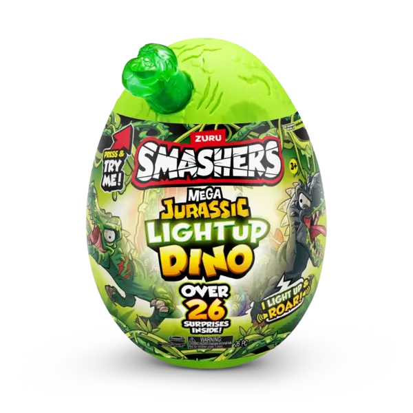 Figurina dinozaur in ou, Smashers, Mega Dino Jurassic Light-Up, Verde, S1
