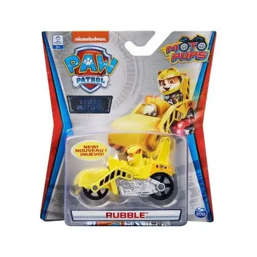 Figurina Spin Master PAW Patrol Rubble cu motocicleta, metalica, 1:55