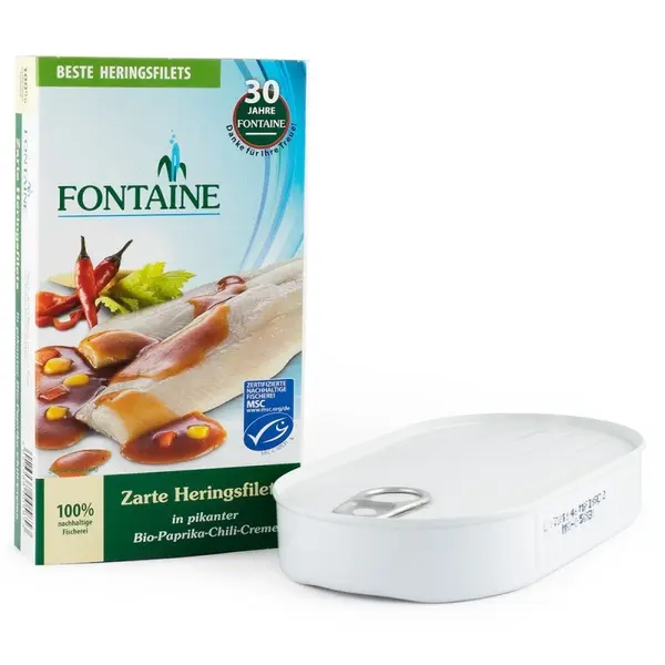 File de Hering in Sos Bio cu Ardei Iute, Fontaine, 200 g