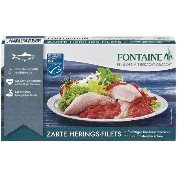 FIle de hering in sos bio de tomate cu bucati de tomate - 200 g