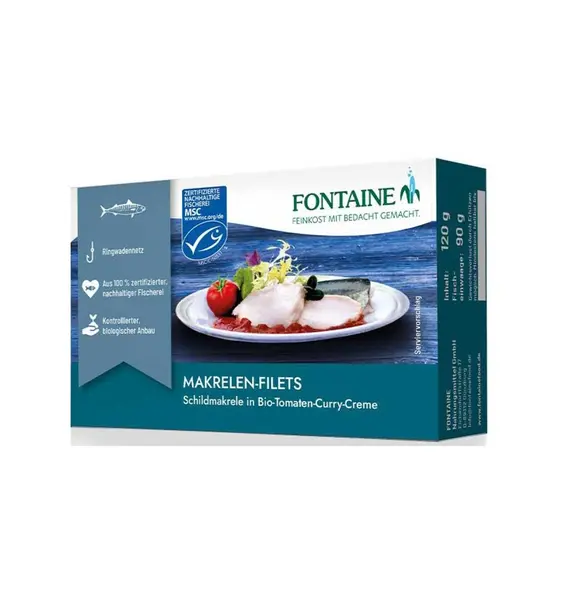 File de macrou in crema bio curry cu rosii - 125 g