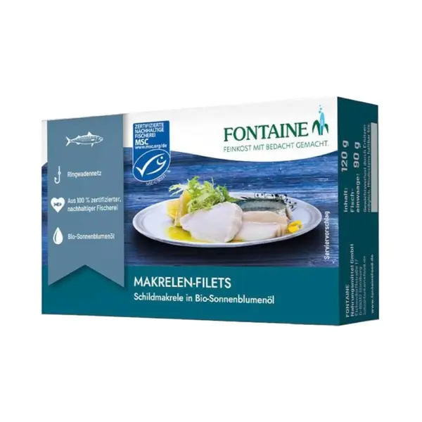 File de Macrou in Ulei Bio de Floarea Soarelui Presat la Rece, Fontaine, 125 g