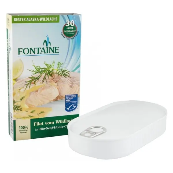 File din Somon Salbatic in Sos BIO cu Miere si Mustar 200 g, Fontaine