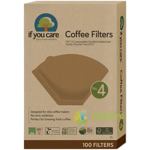 Filtre de Cafea Compostabile Marimea 4 Nealbite fara Clor 100buc