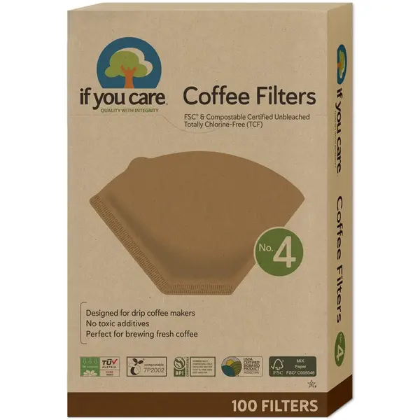 Filtre de cafea nealbite (fara clor) compostabile marimea 4 100buc If You Care