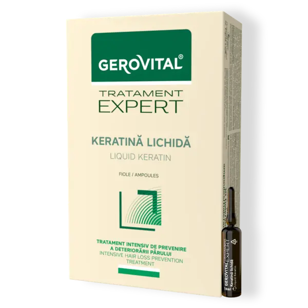 Fiole Cu Keratină - Tratament Intensiv Pentru Păr Deteriorat, Gerovital Tratament Expert, 10 Fiole X 10 Ml
