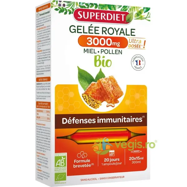 Fiole cu Laptisor de Matca (Gelee Royale) 3000mg Ecologice/Bio 20x15ml