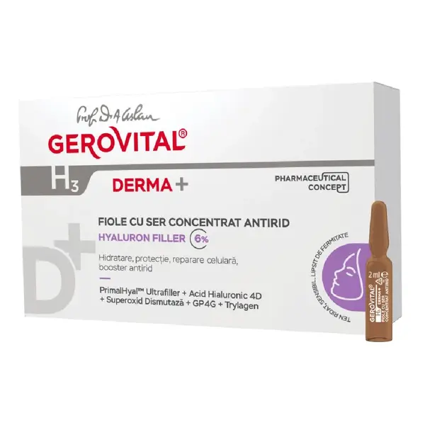 Fiole cu ser concentrat antirid H3 Derma+, 10 fiole*2 ml, Gerovital