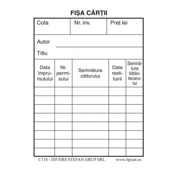 Fisa cartii 7.5 x 10 cm Fisa cartii 7.5 x 10 cm