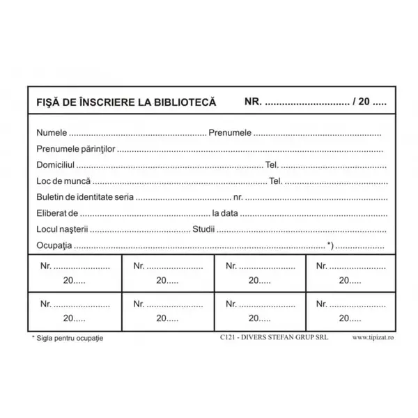 Fisa de inscriere la biblioteca A6 Fisa de inscriere la biblioteca A6