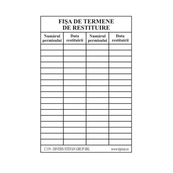 Fișa termenului de restituire pentru bibliotecă 50 bucăți Fișa termenului de restituire pentru bibliotecă 50 bucăți