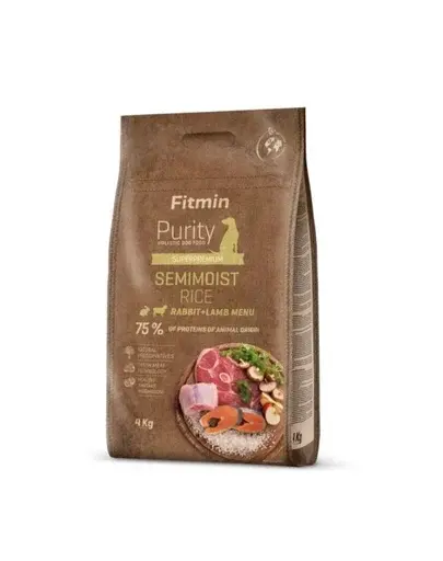 FITMIN Dog Purity Rice Semimoist hrană semi-umedă pentru câini cu orez, iepure și miel 4 kg