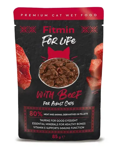 FITMIN For Life For Adult Cats Beef 28 x 85 g hrana pisici cu vită