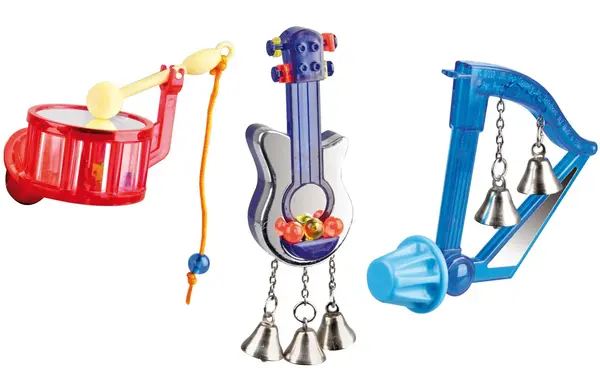 FLAMINGO Jucărie pentru păsări MUSIC cu oglindă şi clopoţei 8cm, diverse modele