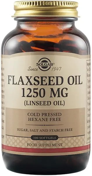 Flaxseed Oil, 1250 mg, 100 capsule moi, Solgar