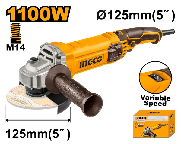 Flex Unghiular 125mm INGCO AG1100385E cu Turatie Variabila 5000-12000rpm, Motor 1100W pentru Taiere, Slefuire si Debavurare