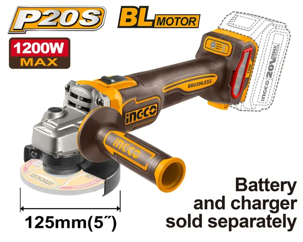 Flex Unghiular 20V 125mm 1200W Brushless 3 Viteze Polizor Profesional fara Acumulator INGCO CAGLI221253
