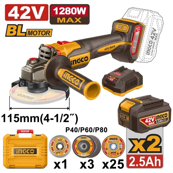 Flex Unghiular 42V cu 2 Acumulatori 2.5Ah