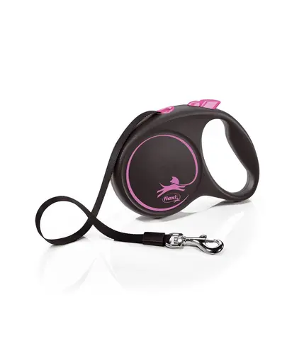 FLEXI Black Design lesa automata cu banda pentru caini, negru cu roz, marimea L, 5 m