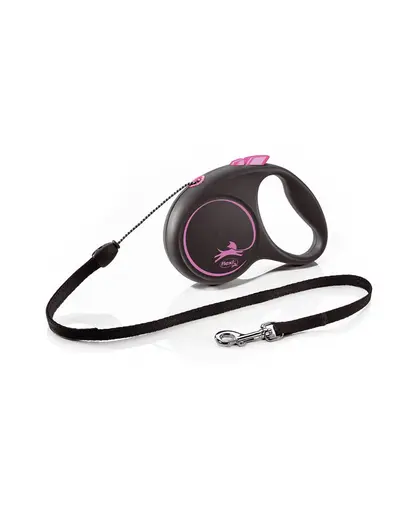 FLEXI Black Design lesa automata cu sir pentru caini, negru cu roz, marimea S, 5 m