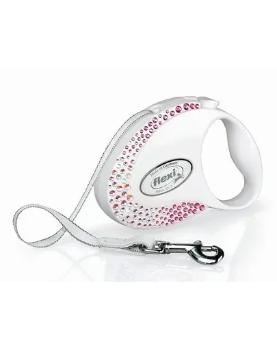 FLEXI Glam S Petite Composition Lesa alba cu banda pentru caini 3 m decorat cu Swarovski