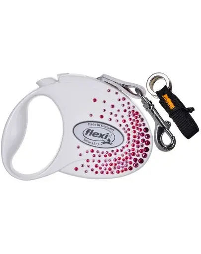 FLEXI Glam Splash Pink S Lesa cu banda pentru caini 3m alb decor cristale Swarovski