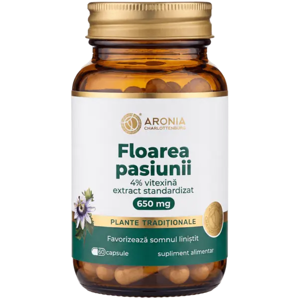 Floarea pasiunii 650 mg — 60 capsule cu extract concentrat din plantă, pentru somn liniștit, calm și susținere în perioadele de stres | Plante Tradiționale
