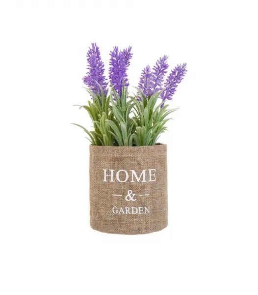 Flori de lavanda artificiale decorative in ghiveci acoperit cu panza de iuta,11x25 cm