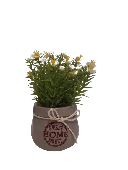 Floricele artificiale decorative in ghiveci ceramic Sweet home, 19 cm, Alb Verde