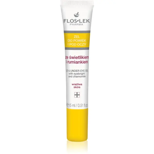 FlosLek Pharma Eye Care Gel pentru jurul ochilor cu un luminator și mușețel 15 ml