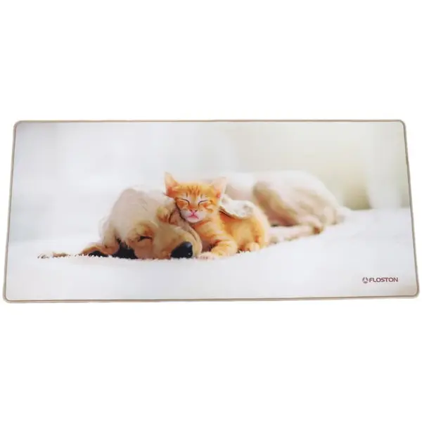 floston Mouse Pad Floston PET FRIENDS, 90 x 40 cm, baza cauciucata, suprafata textila, margini cusute, Bej