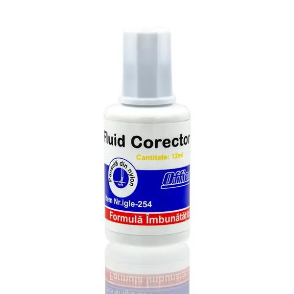 Fluid corector Office Cover 254, 12 ml, pe baza de solvent, cu pensula aplicatoare
