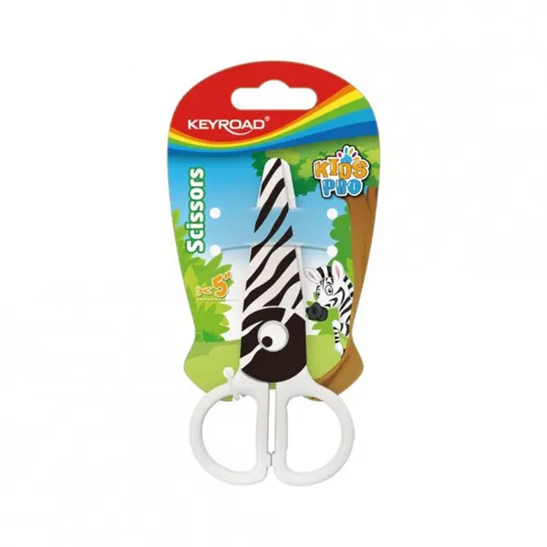 Foarfeca 13cm plastic presc KEYROAD KR971404 Kids Pro, Zebra