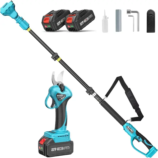 Foarfeca electrica pentru gradina , 21V, 2 Acumulatori, Brat Telescopic 2m, Unghi Reglabil de Taiere