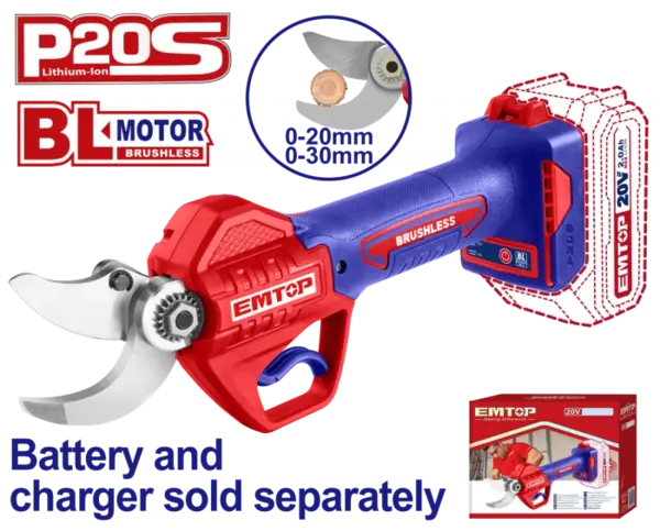 Foarfeca electrica pentru vie fara acumulator si incarcator, motor fara perii (brushless), 20 30mm - ELSL20305, EMTOP