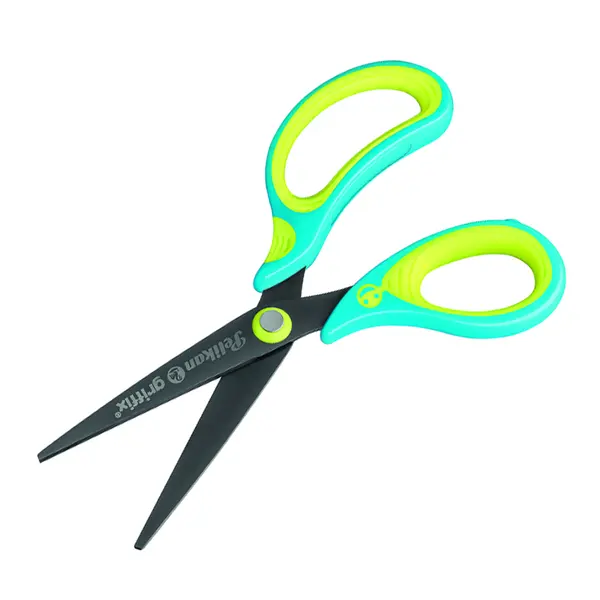 Foarfeca scolara 15cm, pentru stangaci, maner ergonomic, Pelikan Griffix, neon fresh