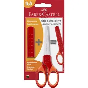 Foarfeca scolara Grip, protectie lame, Faber-Castell, rosu