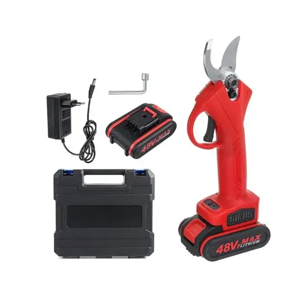 Foarfece electrice, DEPOX , lama din otel carbon cu 2 baterii, fara fir, 5000 mAh, rosu