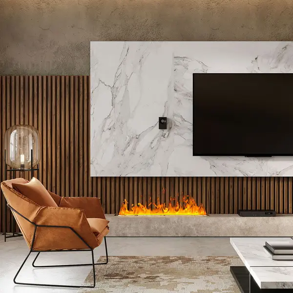 Focar semineu electric 3D cu vapori de apa incorporabil, Led, cu sunet, 8 culori, Wi-Fi cu APP internet, ElectricSun MISTique mediu 100cm