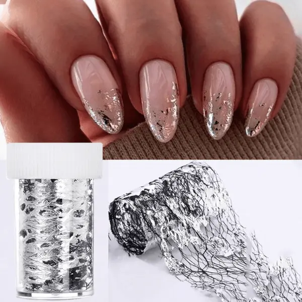 Foita decor unghii 4×50 cm – Q005 Silver & Black | Foaie transfer nail art