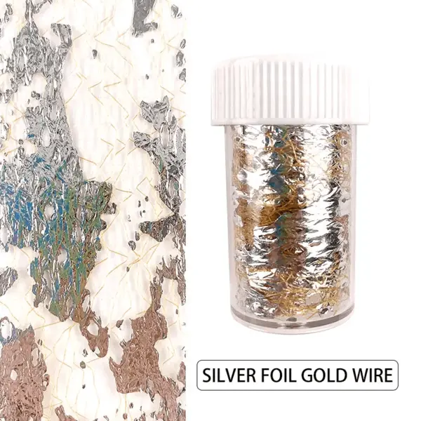 Foiță decor unghii Q007 Silver Gold 4x50 cm | Folie argintie cu inserții aurii