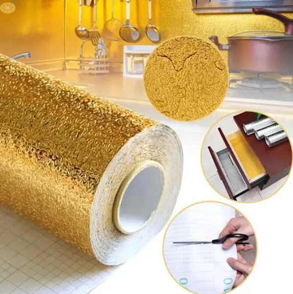 Folie Aluminiu Adeziva Auriu Bucatarie 60x300 cm Autocolanta