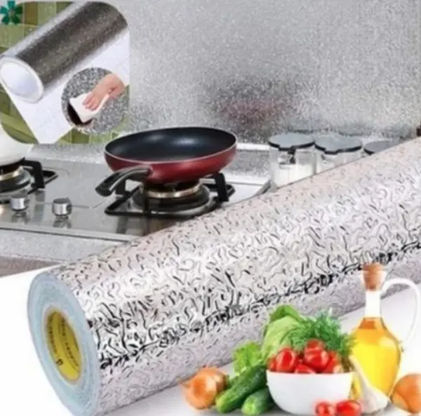 Folie Aluminiu Autoadeziva Bucatarie 60x300cm Protectie Aragaz Perete Impermeabila 60 x 300
