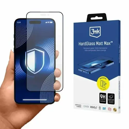 Folie de protectie 3mk HardGlass Matt Max pentru iPhone 16 Plus, Negru