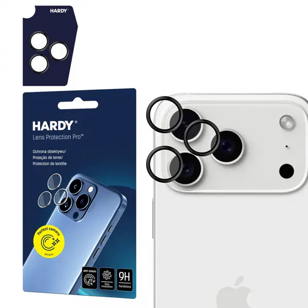 Folie de protectie Camera Spate 3MK Hardy Protection Pro pentru Apple iPhone 17 Pro Max / 17 Pro, Sticla Securizata, Neagra