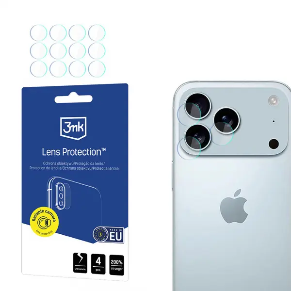 Folie de protectie Camera Spate 3MK Protection pentru Apple iPhone 17 Pro Max, Sticla Flexibila, Set 4 bucati, Transparenta