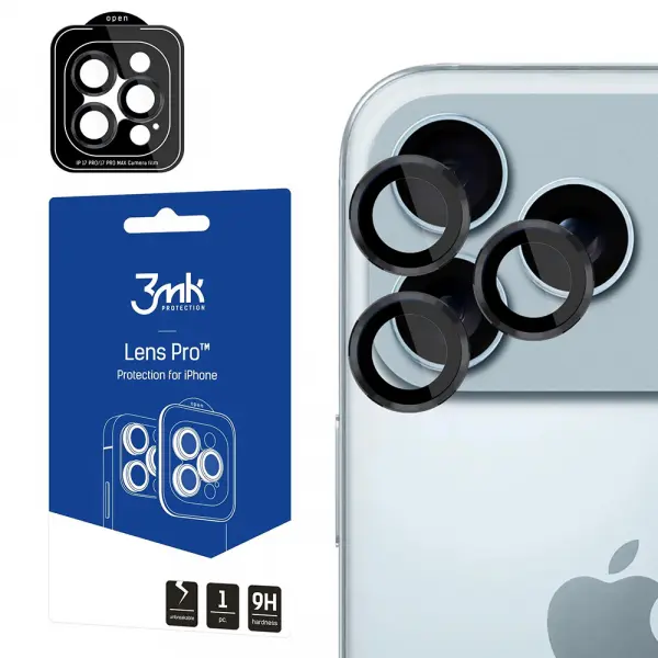 Folie de protectie Camera Spate 3MK Protection Pro pentru Apple iPhone 17 Pro Max / 17 Pro, Sticla Securizata, Neagra