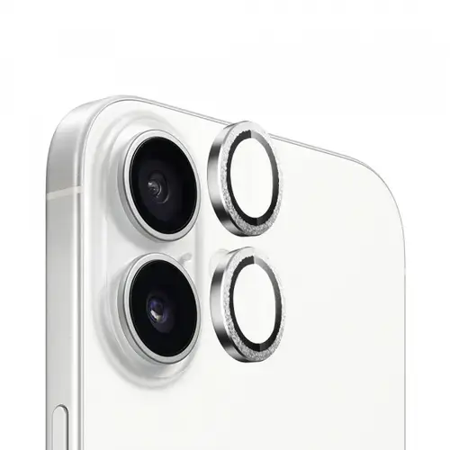 Folie de protectie Camera Spate Blueo Gliiter Diamond Metal Frame pentru Apple iPhone 16 Plus / 16, Sticla Securizata (Argintiu/Transparent)